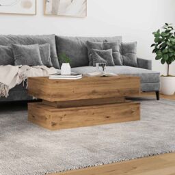 Berkfield Home Coffee Table with LED Lights Artisian Oak 90x50x40 cm in Brown - Size: 90 x 50 x 40 cm - thumbnail 4