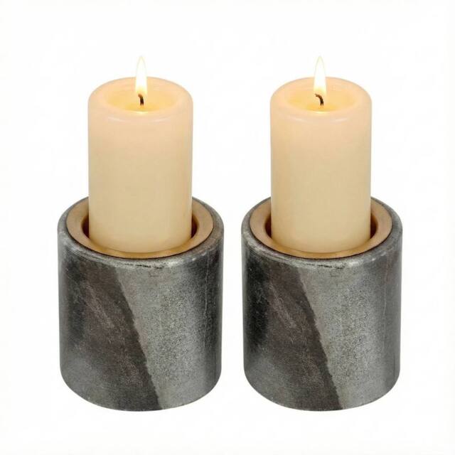 EONLION 2X 7CM Natural Marble Stone Light Candle Holder Home Decor in Grey - Size: 2X 7 cm - image 1