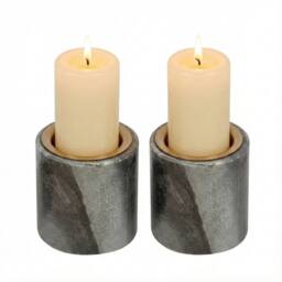 EONLION 2X 7CM Natural Marble Stone Light Candle Holder Home Decor in Grey - Size: 2X 7 cm