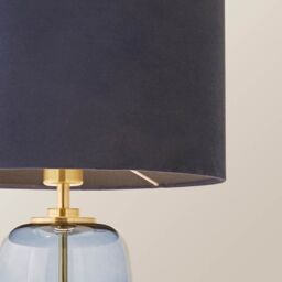ValueLights Leigh Velvet Drum Shade with Navy Blue Glass & Gold Trim Table Lamp with Bulb - thumbnail 4