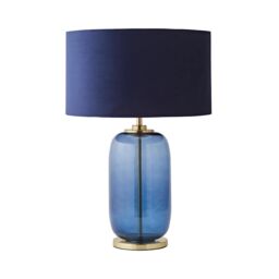 ValueLights Leigh Velvet Drum Shade with Navy Blue Glass & Gold Trim Table Lamp with Bulb - thumbnail 6