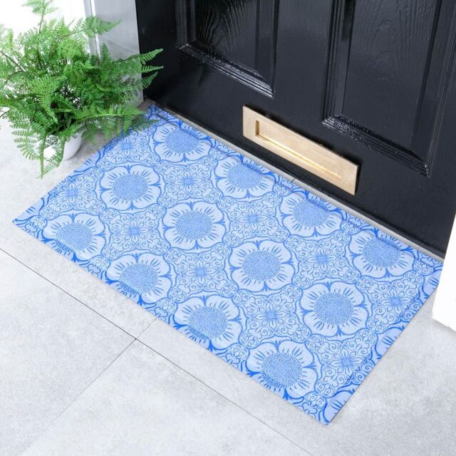Artsy Mats Blue Floral Pattern Indoor & Outdoor Doormat - 70x40cm - Size: 40 cm x 70 cm - image 1