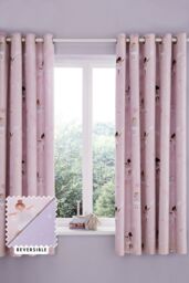 Catherine Lansfield 'Dancing Fairies' Reversible Eyelet Curtains in Pink - Size: 168 cm width x 183 cm drop