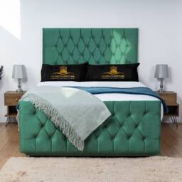 UK Bed Furniture Jublie Divan Bed with 2 Drawers Same Side & 26 Inch headboard in Green - Size: Super King - thumbnail 2
