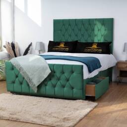 UK Bed Furniture Jublie Divan Bed with 2 Drawers Same Side & 26 Inch headboard in Green - Size: Super King - thumbnail 1
