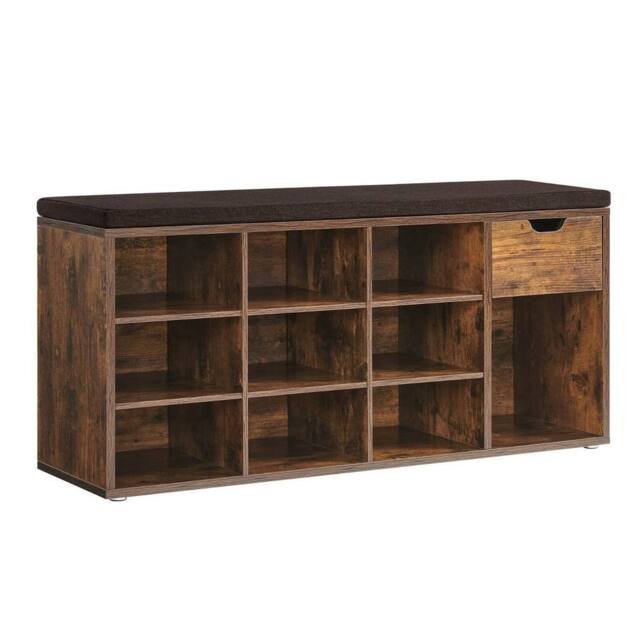 KORVIXA Shoe Storage Bench, Hallway Bench with Cushion in Brown - Size: 100 cm - image 1