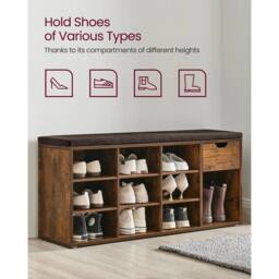 KORVIXA Shoe Storage Bench, Hallway Bench with Cushion in Brown - Size: 100 cm - thumbnail 4