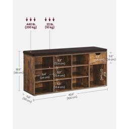 KORVIXA Shoe Storage Bench, Hallway Bench with Cushion in Brown - Size: 100 cm - thumbnail 2