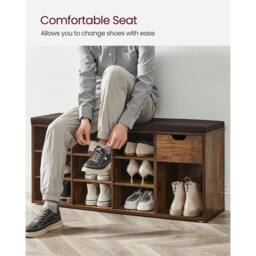 KORVIXA Shoe Storage Bench, Hallway Bench with Cushion in Brown - Size: 100 cm - thumbnail 5
