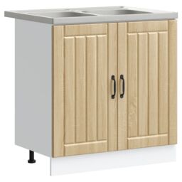 Berkfield Home Kitchen Cabinet 'Lucca' with Double Sinks in Sonoma Oak Engineered Wood in Beige - thumbnail 2