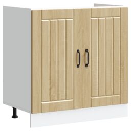 Berkfield Home Kitchen Cabinet 'Lucca' with Double Sinks in Sonoma Oak Engineered Wood in Beige - thumbnail 4