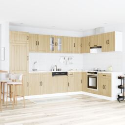 Berkfield Home Kitchen Cabinet 'Lucca' with Double Sinks in Sonoma Oak Engineered Wood in Beige - thumbnail 1