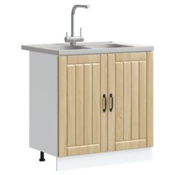 Berkfield Home Kitchen Cabinet 'Lucca' with Double Sinks in Sonoma Oak Engineered Wood in Beige - thumbnail 3