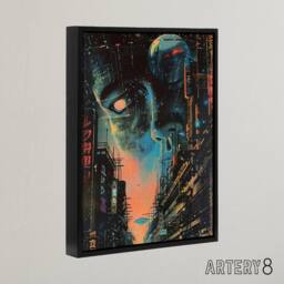 "Artery8 Japanese Sci Fi City Tokyo Japan Framed Canvas Wall Art Print in Blue - Size: W12"" x H16""" - thumbnail 2