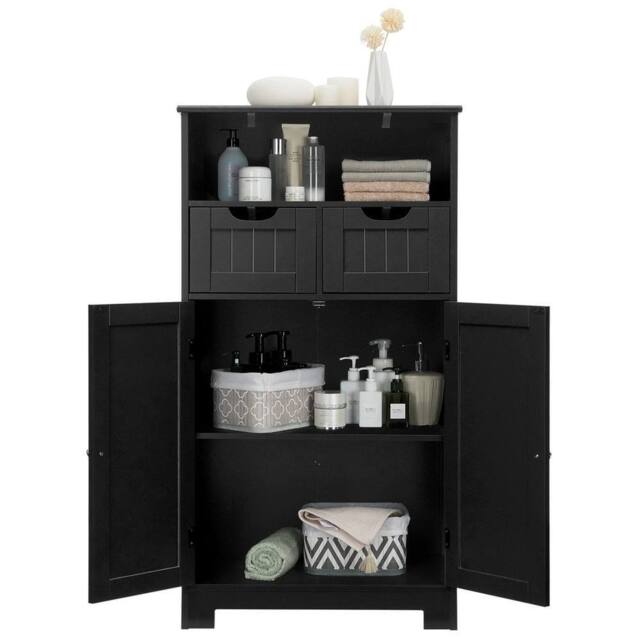Havendro Bathroom Storage Cabinet 2 Doors 2 Drawer Open Shelf Two Door in Black - image 1