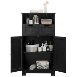 Havendro Bathroom Storage Cabinet 2 Doors 2 Drawer Open Shelf Two Door in Black - thumbnail 1