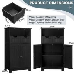 Havendro Bathroom Storage Cabinet 2 Doors 2 Drawer Open Shelf Two Door in Black - thumbnail 2