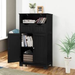 Havendro Bathroom Storage Cabinet 2 Doors 2 Drawer Open Shelf Two Door in Black - thumbnail 4