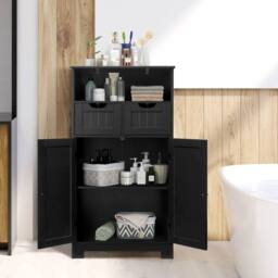 Havendro Bathroom Storage Cabinet 2 Doors 2 Drawer Open Shelf Two Door in Black - thumbnail 3