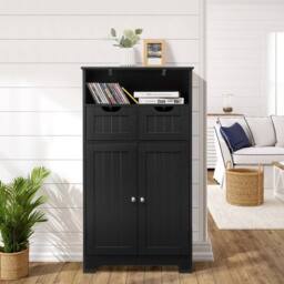 Havendro Bathroom Storage Cabinet 2 Doors 2 Drawer Open Shelf Two Door in Black - thumbnail 5