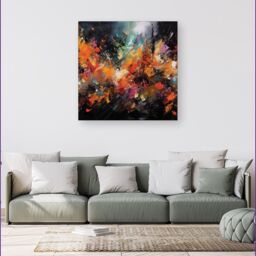 Warren Reed - Designer A Vibrant Abstract Painting Capturing The Energy & E Canvas in Orange - Size: w10 inch x h10 inch - thumbnail 4