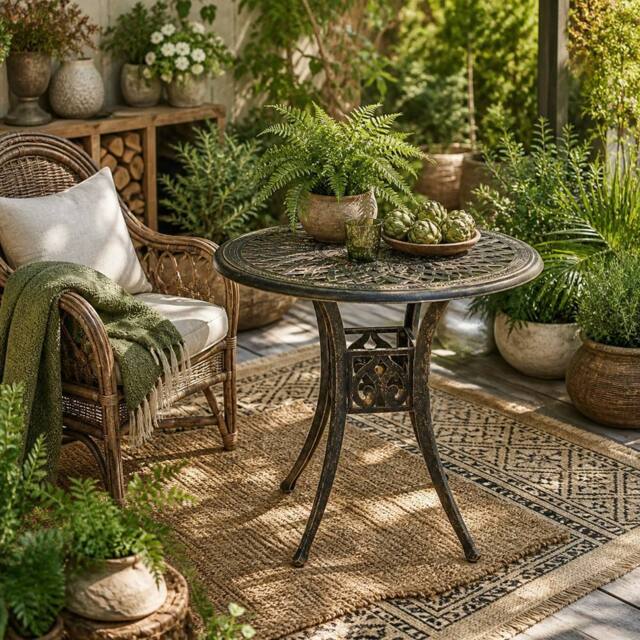 Wyld Haus Kenofa Cast Aluminium Bronze Round Garden Dining Table Parasol Hole - image 1