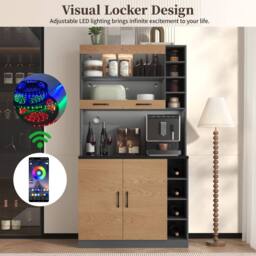 Matteo Modern Kitchen Tall Cabinet with LED, Adjustable Shelves, Freestanding in Dark Grey - thumbnail 3