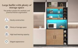 Matteo Modern Kitchen Tall Cabinet with LED, Adjustable Shelves, Freestanding in Dark Grey - thumbnail 8