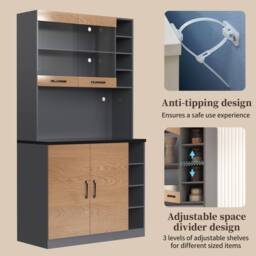 Matteo Modern Kitchen Tall Cabinet with LED, Adjustable Shelves, Freestanding in Dark Grey - thumbnail 6