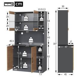 Matteo Modern Kitchen Tall Cabinet with LED, Adjustable Shelves, Freestanding in Dark Grey - thumbnail 2