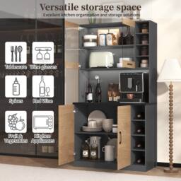Matteo Modern Kitchen Tall Cabinet with LED, Adjustable Shelves, Freestanding in Dark Grey - thumbnail 5