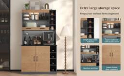Matteo Modern Kitchen Tall Cabinet with LED, Adjustable Shelves, Freestanding in Dark Grey - thumbnail 9
