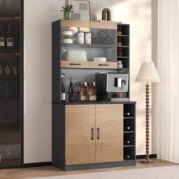 Matteo Modern Kitchen Tall Cabinet with LED, Adjustable Shelves, Freestanding in Dark Grey - thumbnail 7