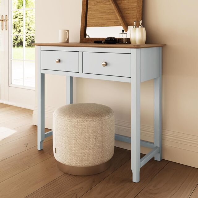 FWStyle White Linen 2 Drawer Dressing Table Oak Top Assembled - image 1