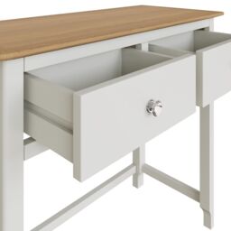 FWStyle White Linen 2 Drawer Dressing Table Oak Top Assembled - thumbnail 4