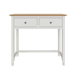 FWStyle White Linen 2 Drawer Dressing Table Oak Top Assembled - thumbnail 3