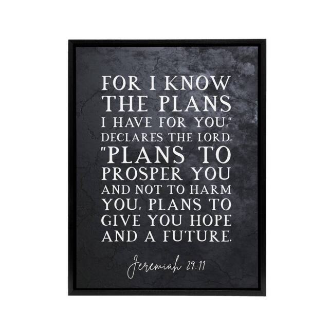 "Artery8 Jeremiah 29 11 I Know The Plans Have Bible Quote Framed Canvas Wall Art Print in Grey - Size: W18"" x H24""" - image 1