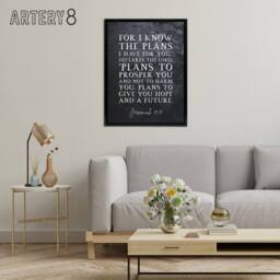 "Artery8 Jeremiah 29 11 I Know The Plans Have Bible Quote Framed Canvas Wall Art Print in Grey - Size: W18"" x H24""" - thumbnail 3