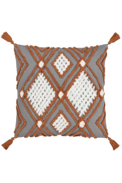 Furn Aquene 100% Cotton Tufted Tasselled Cushion in Charcoal - Size: 50 cm x 50 cm - image 1