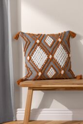Furn Aquene 100% Cotton Tufted Tasselled Cushion in Charcoal - Size: 50 cm x 50 cm - thumbnail 5