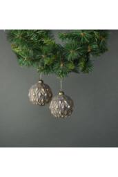 KDMD Luna 10cm Glass Bauble Pewter & Gold Set of 4 in Grey