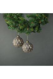 KDMD Luna 10cm Glass Bauble Pewter & Gold Set of 4 in Grey - thumbnail 2