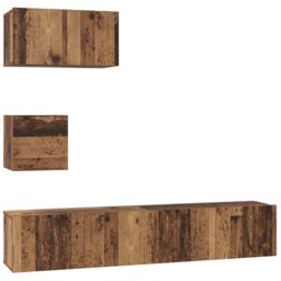 Berkfield Home Wall TV Cabinet with Shelf Wall-mounted with Storage with Door 4 pcs Old wood 80 x 30 x 30.5 cm in Brown - thumbnail 2