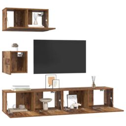 Berkfield Home Wall TV Cabinet with Shelf Wall-mounted with Storage with Door 4 pcs Old wood 80 x 30 x 30.5 cm in Brown - thumbnail 3