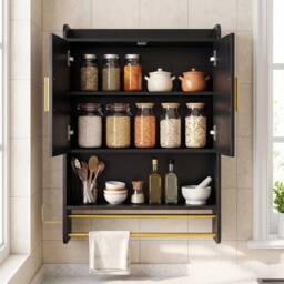 EONLION Bathroom Wall Cabinet Wall Mounted in Black - thumbnail 3