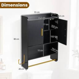 EONLION Bathroom Wall Cabinet Wall Mounted in Black - thumbnail 2