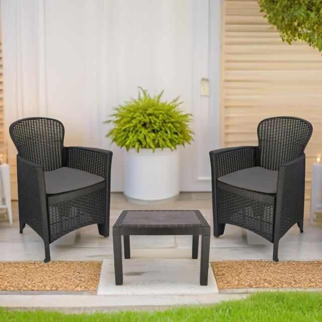 FURNOS Set of 3 Polyrattan Garden Bistro Furniture Set in Grey - image 1