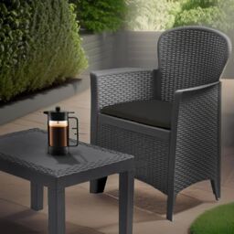 FURNOS Set of 3 Polyrattan Garden Bistro Furniture Set in Grey - thumbnail 5