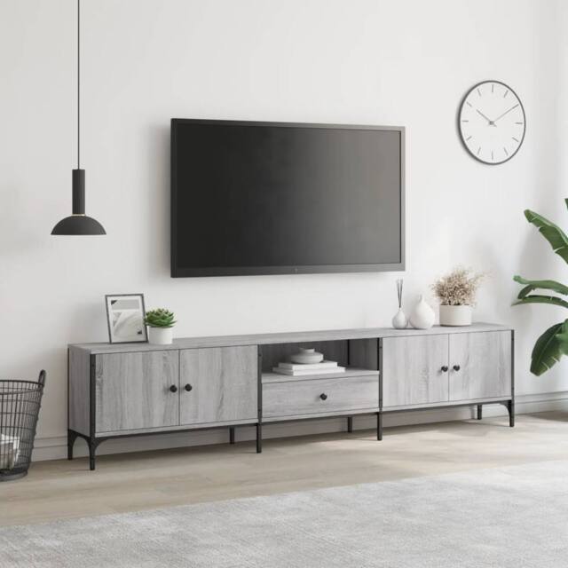 Berkfield Home TV Cabinet with Drawer Grey Sonoma 200x25x44 cm Engineered Wood - Size: 200 x 25 x 44 cm - image 1
