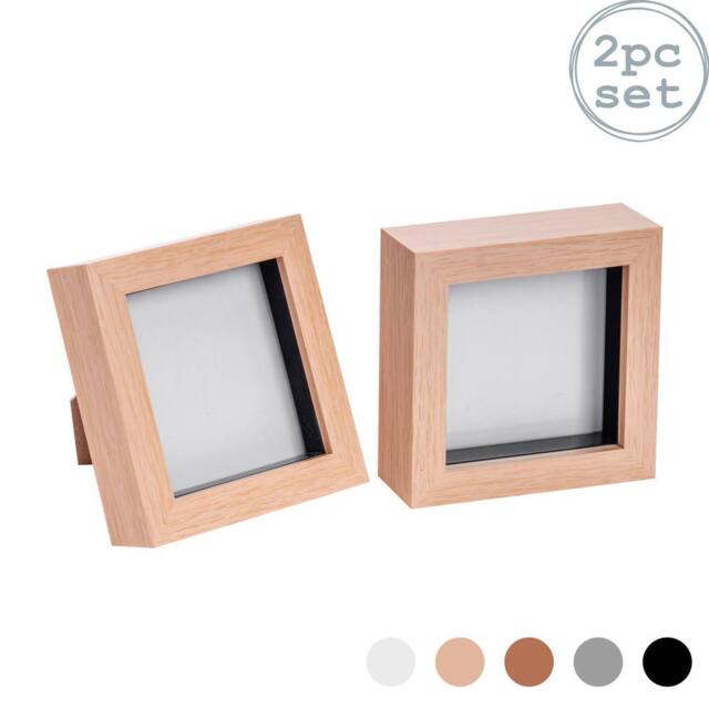 "Nicola Spring 3D Box Photo Frames - 4 x 4"" - Pack of 2 in Light Brown" - image 1